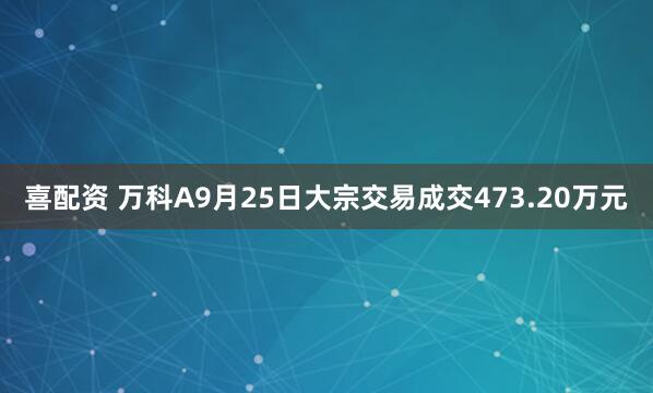 喜配资 万科A9月25日大宗交易成交473.20万元
